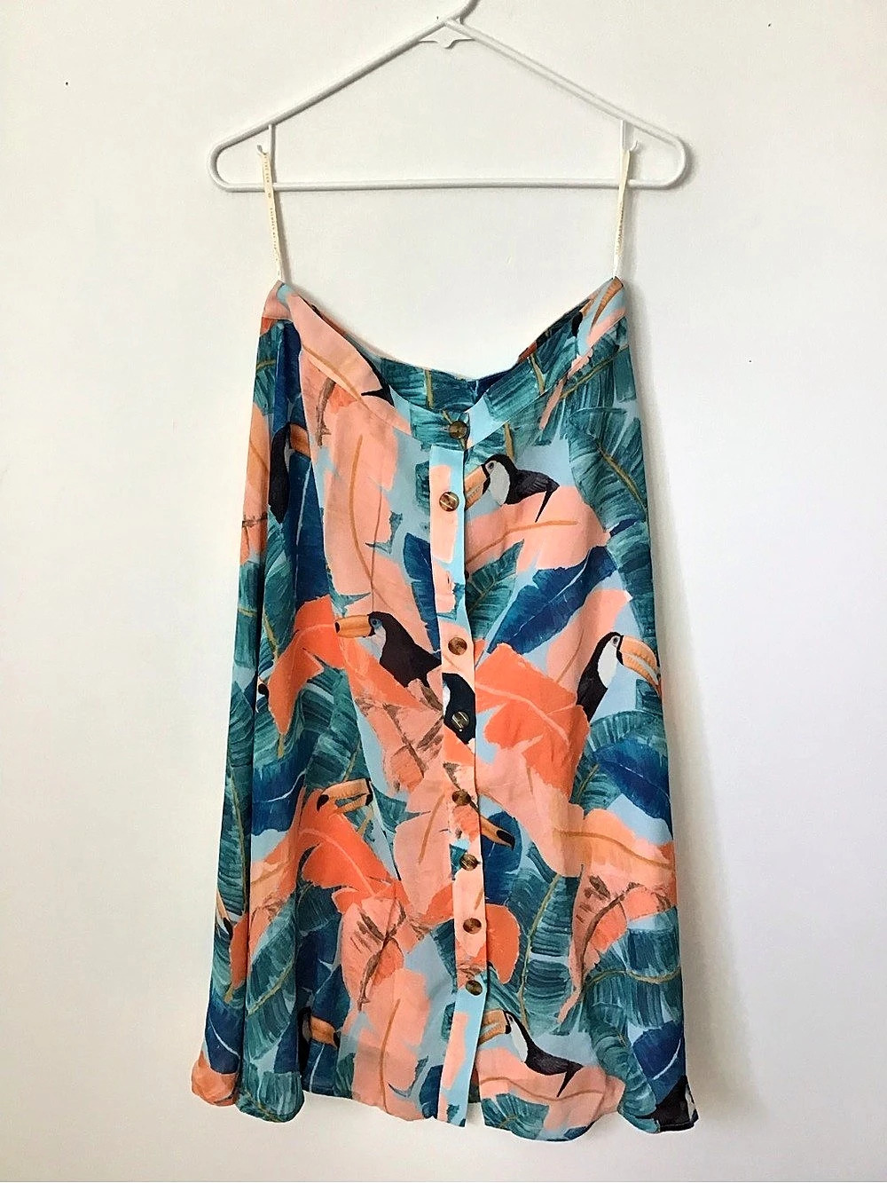 FARM RIOTropical Toucan Print Midi Skirt Size Large